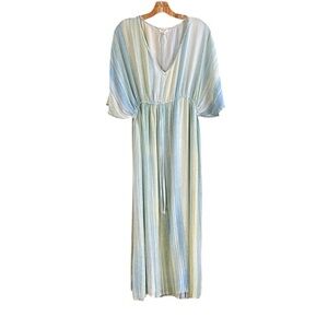 Cost Plus World Market Blue and‎ Yellow Pink Dolman Sleeve Maxi Dress L/XL